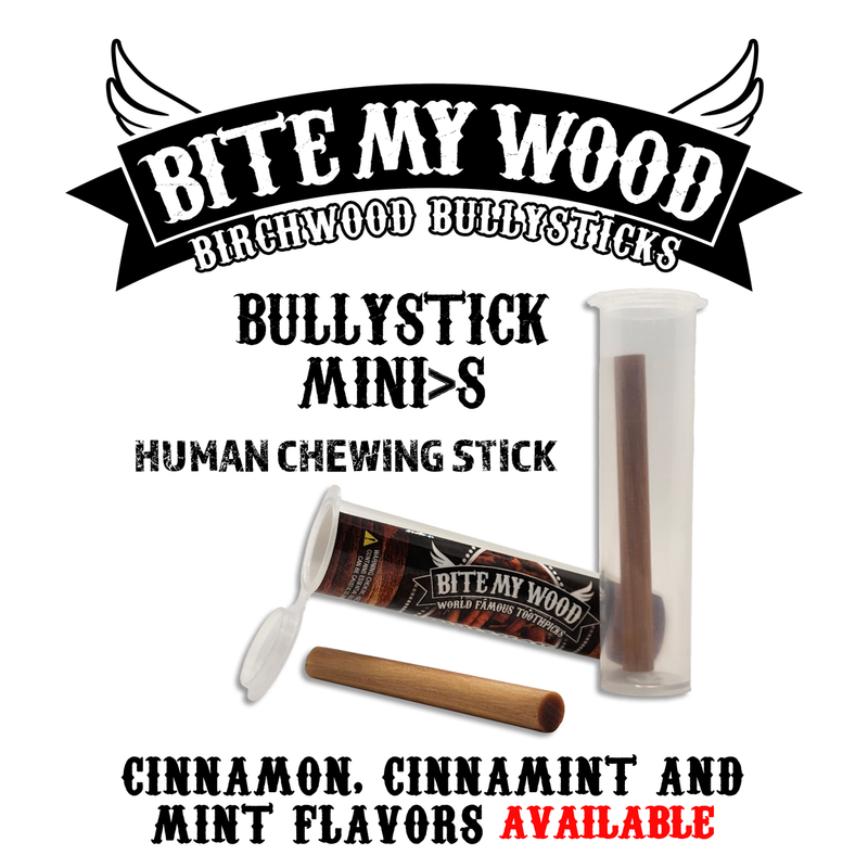 BiteMyWood Bully Stick 2.5" Mini - All Natural Birchwood Flavored Human Chewing Sticks | BiteMyWood Toothpicks Black Get All 3 Flavors Mini Pack,Cinnamon Mini Pack,Cinnamint Mini Pack,Mint Mini Pack
