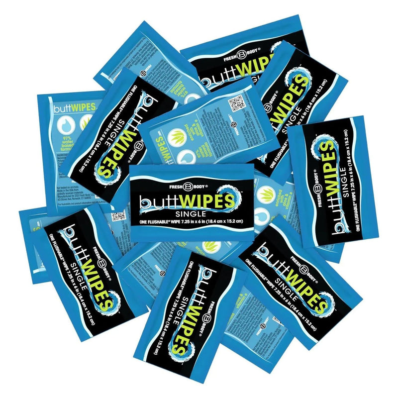 Fresh Body FB® Buttwipes Singles - Individually Wrapped Flushable Wipes (select quantity) Adult Hygienic Wipes Steel Blue 15 Pack,30 Pack,60 Pack,90 Pack