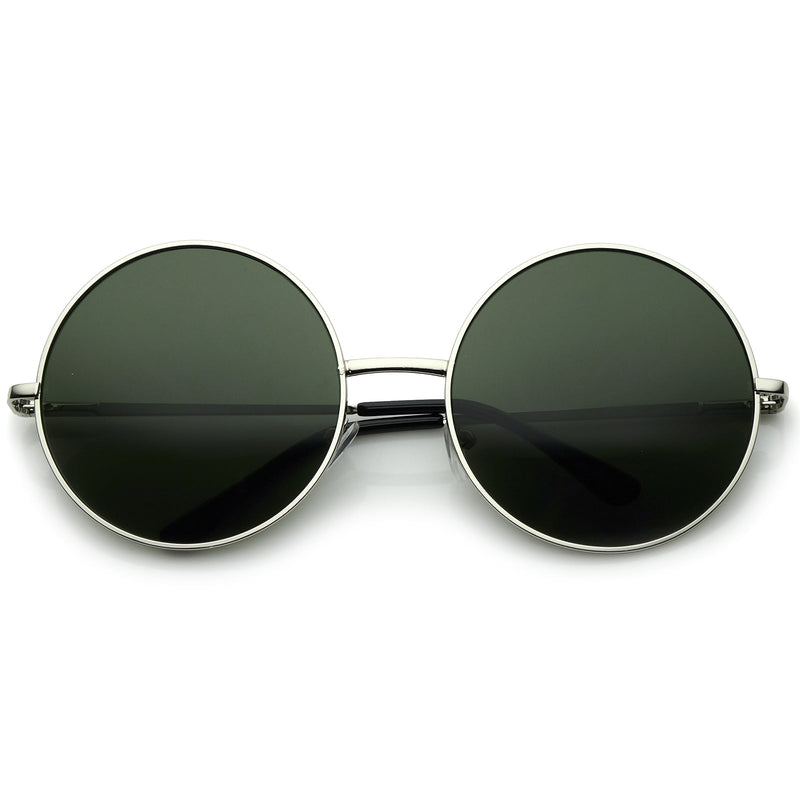 zeroUV Oversize Vintage Inspired Metal Round Circle Sunglasses 8370 Sunglasses White Smoke Silver Green