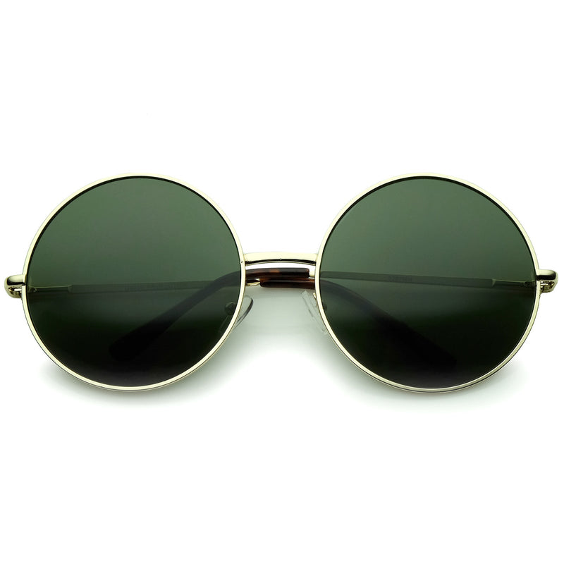 zeroUV Oversize Vintage Inspired Metal Round Circle Sunglasses 8370 Sunglasses White Smoke Gold Green