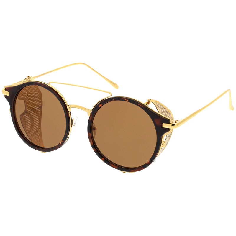 zeroUV Vintage Dapper Steampunk Side Cover Round Sunglasses C083 Sunglasses White Smoke Tortoise Gold Brown,Black Gold Smoke,Black Silver Smoke,Black Black Green