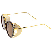 zeroUV Vintage Dapper Steampunk Side Cover Round Sunglasses C083 Sunglasses White Smoke Tortoise Gold Brown,Black Gold Smoke,Black Silver Smoke,Black Black Green