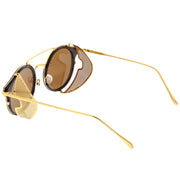 zeroUV Vintage Dapper Steampunk Side Cover Round Sunglasses C083 Sunglasses White Smoke Tortoise Gold Brown,Black Gold Smoke,Black Silver Smoke,Black Black Green
