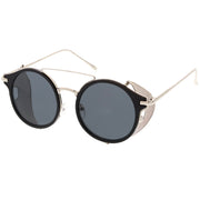 zeroUV Vintage Dapper Steampunk Side Cover Round Sunglasses C083 Sunglasses White Smoke Tortoise Gold Brown,Black Gold Smoke,Black Silver Smoke,Black Black Green