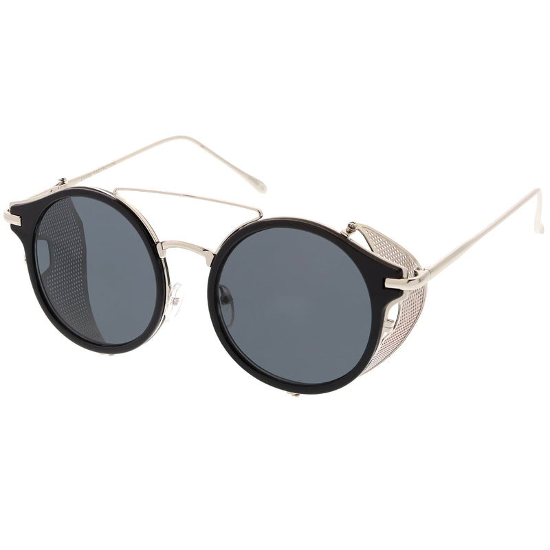 zeroUV Vintage Dapper Steampunk Side Cover Round Sunglasses C083 Sunglasses White Smoke Tortoise Gold Brown,Black Gold Smoke,Black Silver Smoke,Black Black Green