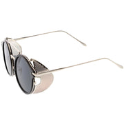 zeroUV Vintage Dapper Steampunk Side Cover Round Sunglasses C083 Sunglasses White Smoke Tortoise Gold Brown,Black Gold Smoke,Black Silver Smoke,Black Black Green