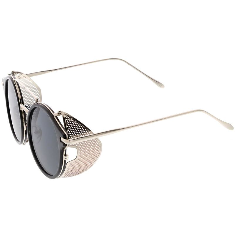 zeroUV Vintage Dapper Steampunk Side Cover Round Sunglasses C083 Sunglasses White Smoke Tortoise Gold Brown,Black Gold Smoke,Black Silver Smoke,Black Black Green