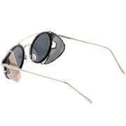 zeroUV Vintage Dapper Steampunk Side Cover Round Sunglasses C083 Sunglasses White Smoke Tortoise Gold Brown,Black Gold Smoke,Black Silver Smoke,Black Black Green