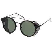 zeroUV Vintage Dapper Steampunk Side Cover Round Sunglasses C083 Sunglasses White Smoke Tortoise Gold Brown,Black Gold Smoke,Black Silver Smoke,Black Black Green