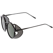 zeroUV Vintage Dapper Steampunk Side Cover Round Sunglasses C083 Sunglasses White Smoke Tortoise Gold Brown,Black Gold Smoke,Black Silver Smoke,Black Black Green