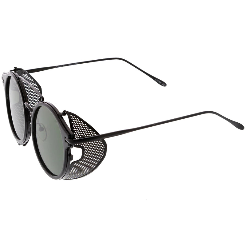 zeroUV Vintage Dapper Steampunk Side Cover Round Sunglasses C083 Sunglasses White Smoke Tortoise Gold Brown,Black Gold Smoke,Black Silver Smoke,Black Black Green