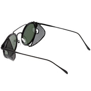 zeroUV Vintage Dapper Steampunk Side Cover Round Sunglasses C083 Sunglasses White Smoke Tortoise Gold Brown,Black Gold Smoke,Black Silver Smoke,Black Black Green