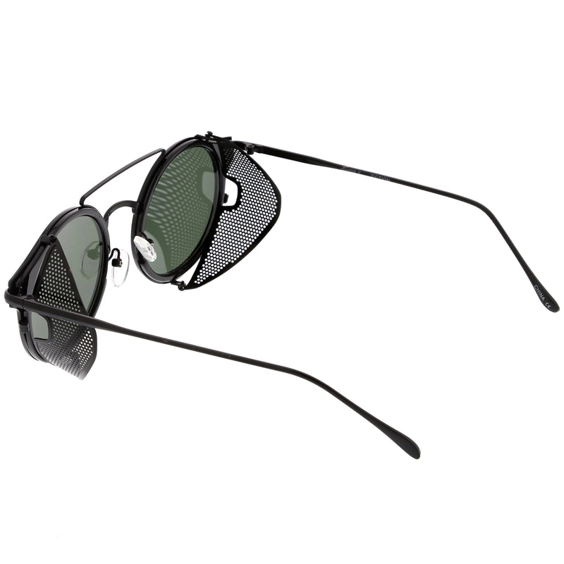 zeroUV Vintage Dapper Steampunk Side Cover Round Sunglasses C083 Sunglasses White Smoke Tortoise Gold Brown,Black Gold Smoke,Black Silver Smoke,Black Black Green