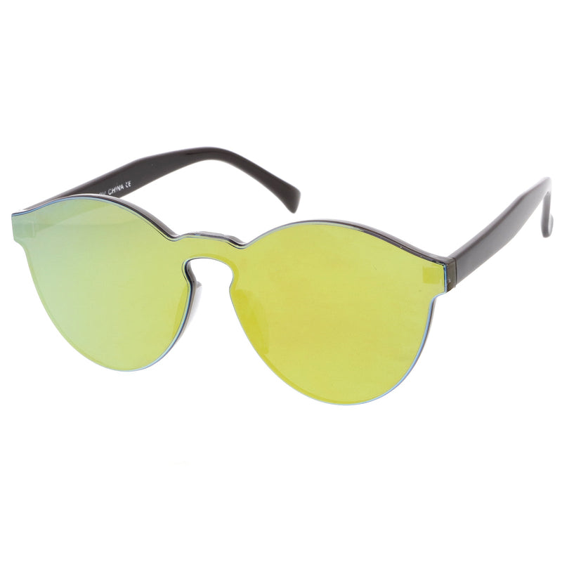 zeroUV 1980's Futuristic Monoblock Mirrored Flat Lens Sunglasses C123 Sunglasses White Smoke Yellow Mirror