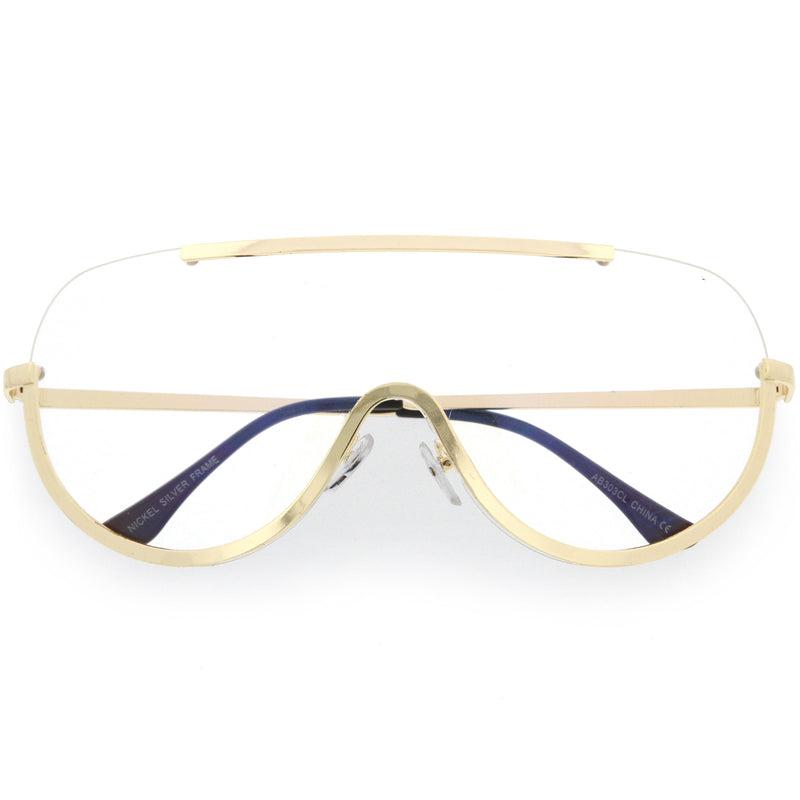 zeroUV Oversize Semi Rimless Metal Trim Shield Blue Light Glasses C460 Glasses White Smoke Gold / Clear