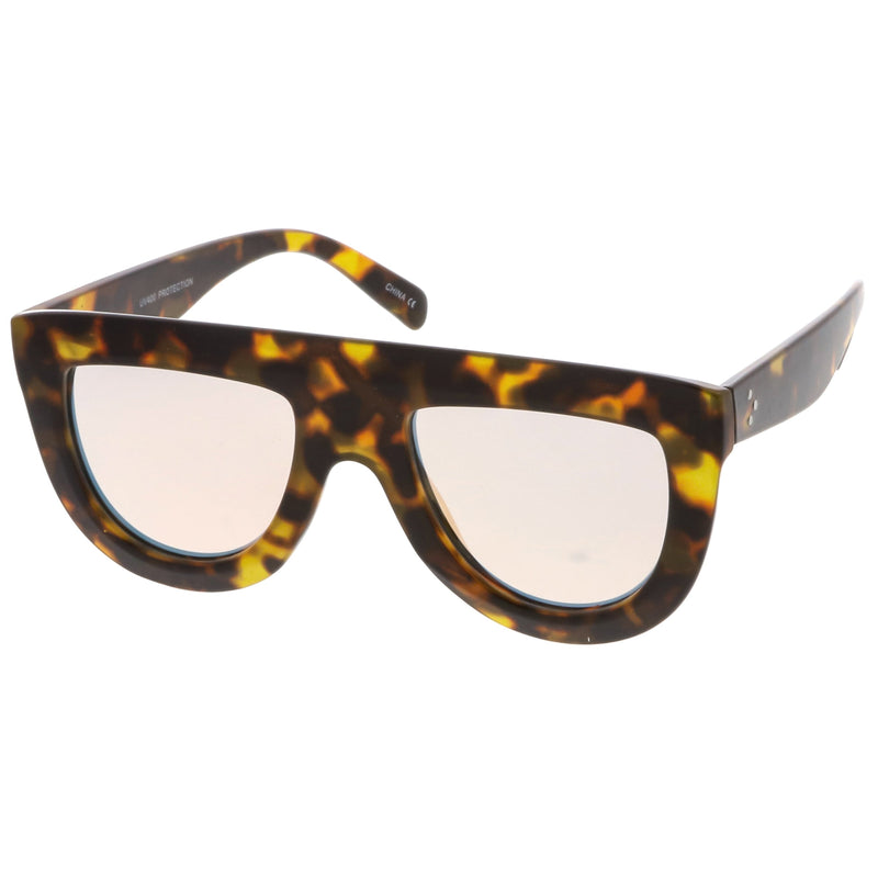 zeroUV Oversize Retro Modern Flat Top Mirrored Lens Sunglasses C275 Sunglasses White Smoke Black Silver Mirror,Tortoise Pink Mirror,Tortoise Blue Gold Mirror,Black Blue Mirror,Matte Black Purple Mirror