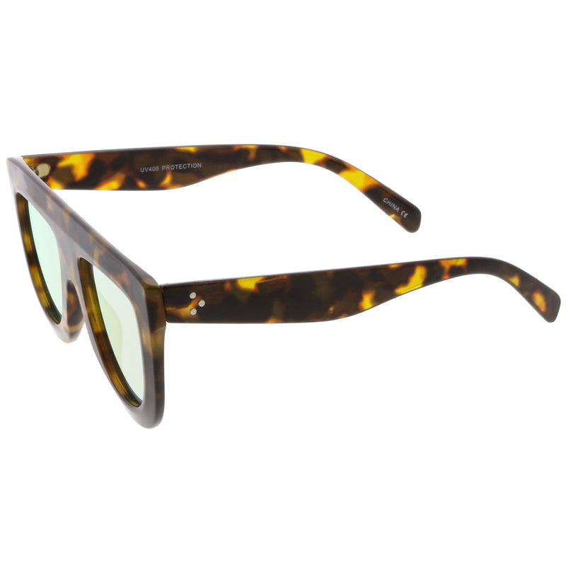 zeroUV Oversize Retro Modern Flat Top Mirrored Lens Sunglasses C275 Sunglasses White Smoke Black Silver Mirror,Tortoise Pink Mirror,Tortoise Blue Gold Mirror,Black Blue Mirror,Matte Black Purple Mirror