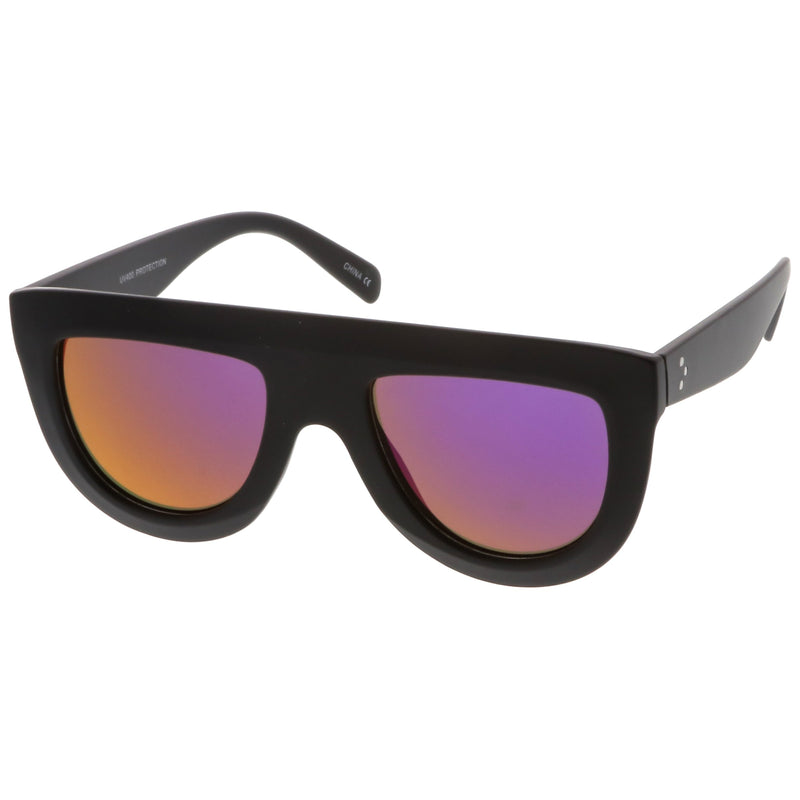 zeroUV Oversize Retro Modern Flat Top Mirrored Lens Sunglasses C275 Sunglasses White Smoke Black Silver Mirror,Tortoise Pink Mirror,Tortoise Blue Gold Mirror,Black Blue Mirror,Matte Black Purple Mirror