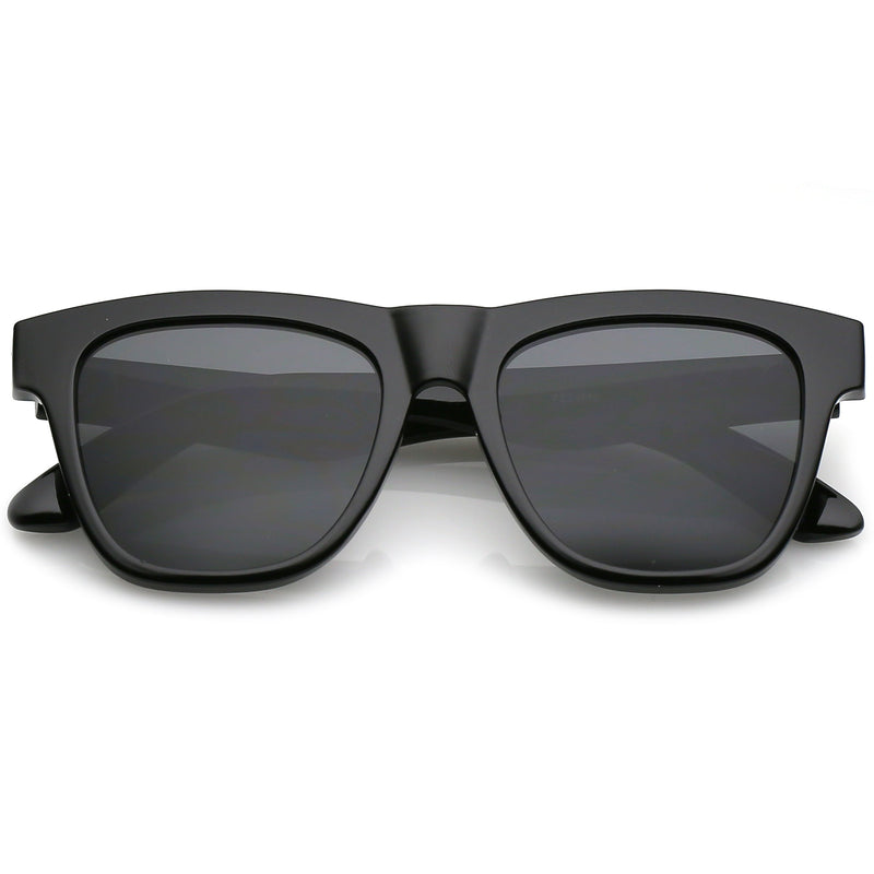 zeroUV Classic Thick Arms Flat Lens Square Horn Rimmed Sunglasses C286 Sunglasses Dim Gray Shiny Black / Smoke