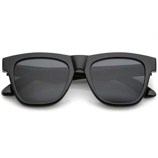 zeroUV Classic Thick Arms Flat Lens Square Horn Rimmed Sunglasses C286 Sunglasses Dim Gray Shiny Black / Smoke