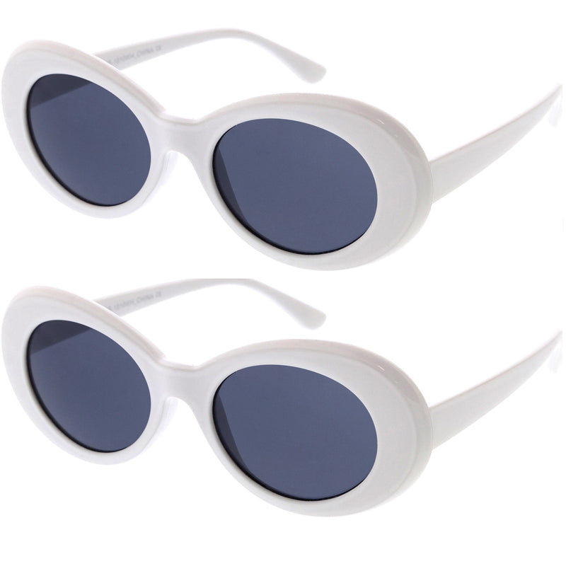zeroUV Retro 1990's Fashion Oval Clout Goggle Sunglasses 51mm C381 Sunglasses White Smoke White / Smoke (2-pack)
