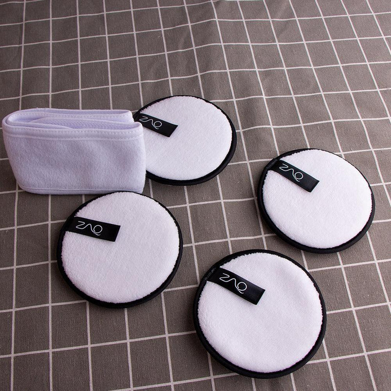 ZAQ Skin & Body ZAQ Reusable Makeup Remover Pads 4pack with Spa facial Headband Make Up Dark Slate Gray Pink,White,Black,Green,Purple,Grey,Soft Pink