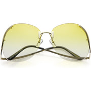 zeroUV Rimless Curved Metal Arms Round Color Tinted Lens Oversize Sunglasses C428 Sunglasses White Smoke Gold / Yellow Gradient