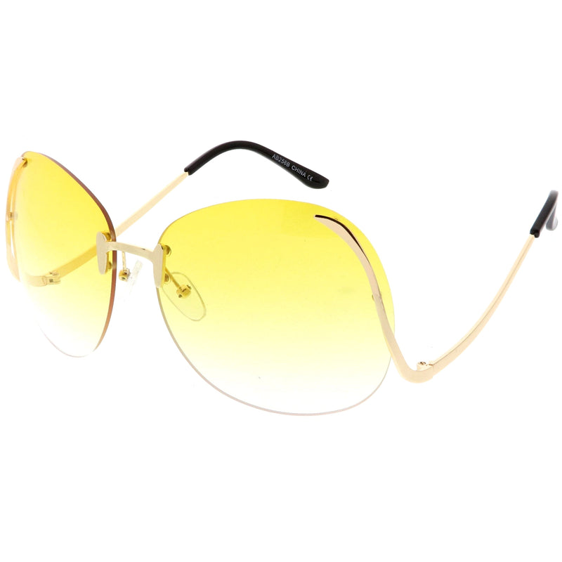 zeroUV Rimless Curved Metal Arms Round Color Tinted Lens Oversize Sunglasses C428 Sunglasses White Smoke Gold / Yellow Gradient,Gold / Pink Gradient,Gold / Brown Gradient,Gold / Brown Pink,Gold / Red Gradient