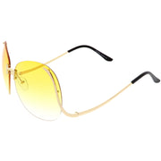 zeroUV Rimless Curved Metal Arms Round Color Tinted Lens Oversize Sunglasses C428 Sunglasses White Smoke Gold / Yellow Gradient,Gold / Pink Gradient,Gold / Brown Gradient,Gold / Brown Pink,Gold / Red Gradient