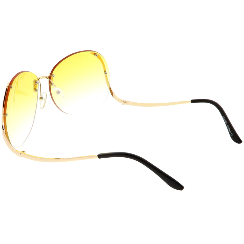 zeroUV Rimless Curved Metal Arms Round Color Tinted Lens Oversize Sunglasses C428 Sunglasses White Smoke Gold / Yellow Gradient,Gold / Pink Gradient,Gold / Brown Gradient,Gold / Brown Pink,Gold / Red Gradient
