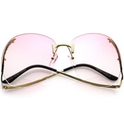 zeroUV Rimless Curved Metal Arms Round Color Tinted Lens Oversize Sunglasses C428 Sunglasses White Smoke Gold / Pink Gradient