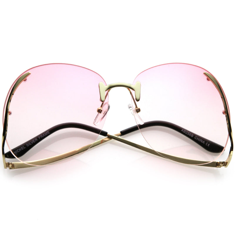 zeroUV Rimless Curved Metal Arms Round Color Tinted Lens Oversize Sunglasses C428 Sunglasses White Smoke Gold / Pink Gradient