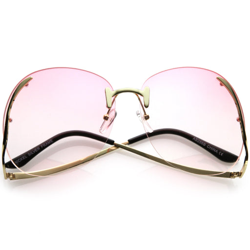 zeroUV Rimless Curved Metal Arms Round Color Tinted Lens Oversize Sunglasses C428 Sunglasses White Smoke Gold / Pink Gradient