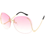 zeroUV Rimless Curved Metal Arms Round Color Tinted Lens Oversize Sunglasses C428 Sunglasses White Smoke Gold / Yellow Gradient,Gold / Pink Gradient,Gold / Brown Gradient,Gold / Brown Pink,Gold / Red Gradient