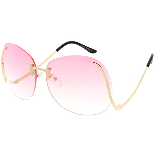 zeroUV Rimless Curved Metal Arms Round Color Tinted Lens Oversize Sunglasses C428 Sunglasses White Smoke Gold / Yellow Gradient,Gold / Pink Gradient,Gold / Brown Gradient,Gold / Brown Pink,Gold / Red Gradient