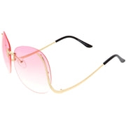 zeroUV Rimless Curved Metal Arms Round Color Tinted Lens Oversize Sunglasses C428 Sunglasses White Smoke Gold / Yellow Gradient,Gold / Pink Gradient,Gold / Brown Gradient,Gold / Brown Pink,Gold / Red Gradient