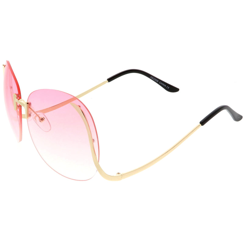 zeroUV Rimless Curved Metal Arms Round Color Tinted Lens Oversize Sunglasses C428 Sunglasses White Smoke Gold / Yellow Gradient,Gold / Pink Gradient,Gold / Brown Gradient,Gold / Brown Pink,Gold / Red Gradient