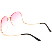 zeroUV Rimless Curved Metal Arms Round Color Tinted Lens Oversize Sunglasses C428 Sunglasses White Smoke Gold / Yellow Gradient,Gold / Pink Gradient,Gold / Brown Gradient,Gold / Brown Pink,Gold / Red Gradient