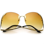 zeroUV Rimless Curved Metal Arms Round Color Tinted Lens Oversize Sunglasses C428 Sunglasses White Smoke Gold / Brown Gradient