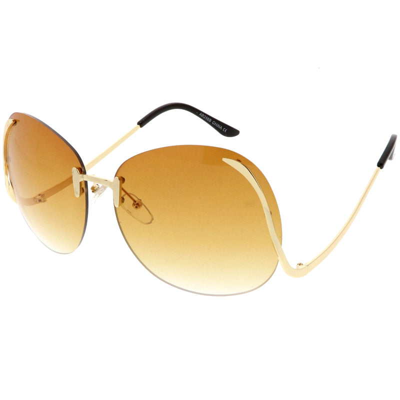 zeroUV Rimless Curved Metal Arms Round Color Tinted Lens Oversize Sunglasses C428 Sunglasses White Smoke Gold / Yellow Gradient,Gold / Pink Gradient,Gold / Brown Gradient,Gold / Brown Pink,Gold / Red Gradient