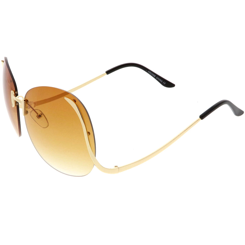 zeroUV Rimless Curved Metal Arms Round Color Tinted Lens Oversize Sunglasses C428 Sunglasses White Smoke Gold / Yellow Gradient,Gold / Pink Gradient,Gold / Brown Gradient,Gold / Brown Pink,Gold / Red Gradient