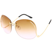 zeroUV Rimless Curved Metal Arms Round Color Tinted Lens Oversize Sunglasses C428 Sunglasses White Smoke Gold / Yellow Gradient,Gold / Pink Gradient,Gold / Brown Gradient,Gold / Brown Pink,Gold / Red Gradient