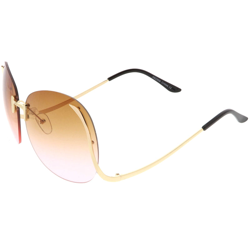 zeroUV Rimless Curved Metal Arms Round Color Tinted Lens Oversize Sunglasses C428 Sunglasses White Smoke Gold / Yellow Gradient,Gold / Pink Gradient,Gold / Brown Gradient,Gold / Brown Pink,Gold / Red Gradient