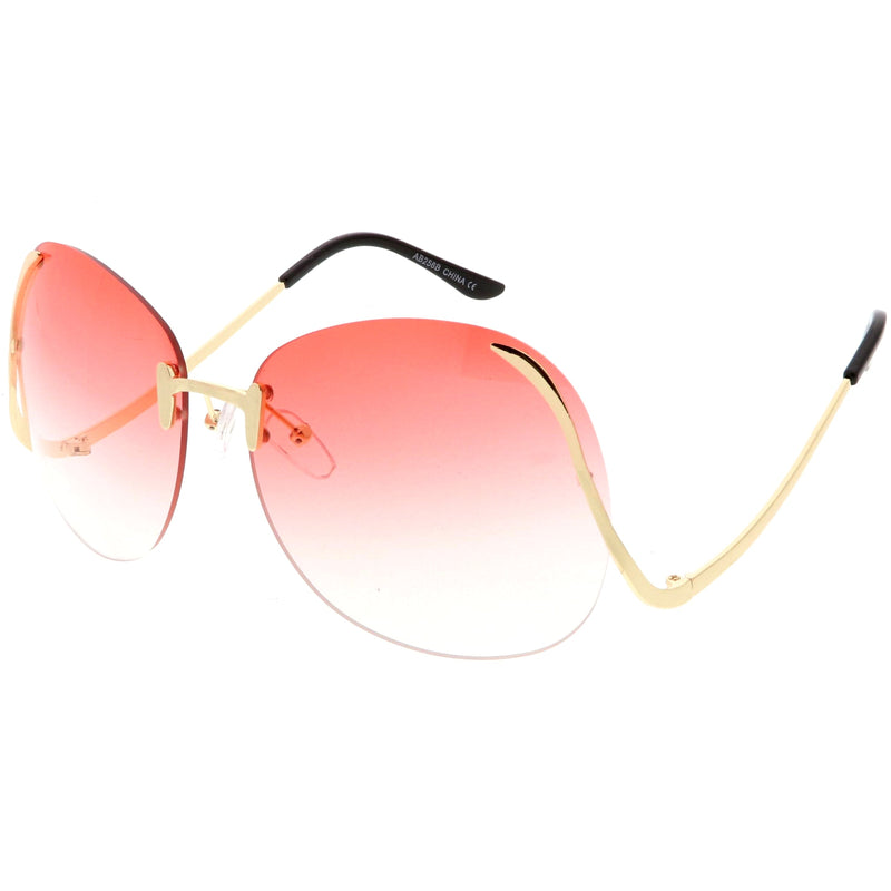 zeroUV Rimless Curved Metal Arms Round Color Tinted Lens Oversize Sunglasses C428 Sunglasses White Smoke Gold / Yellow Gradient,Gold / Pink Gradient,Gold / Brown Gradient,Gold / Brown Pink,Gold / Red Gradient