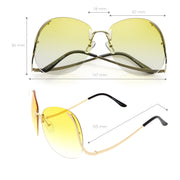zeroUV Rimless Curved Metal Arms Round Color Tinted Lens Oversize Sunglasses C428 Sunglasses White Smoke Gold / Yellow Gradient,Gold / Pink Gradient,Gold / Brown Gradient,Gold / Brown Pink,Gold / Red Gradient