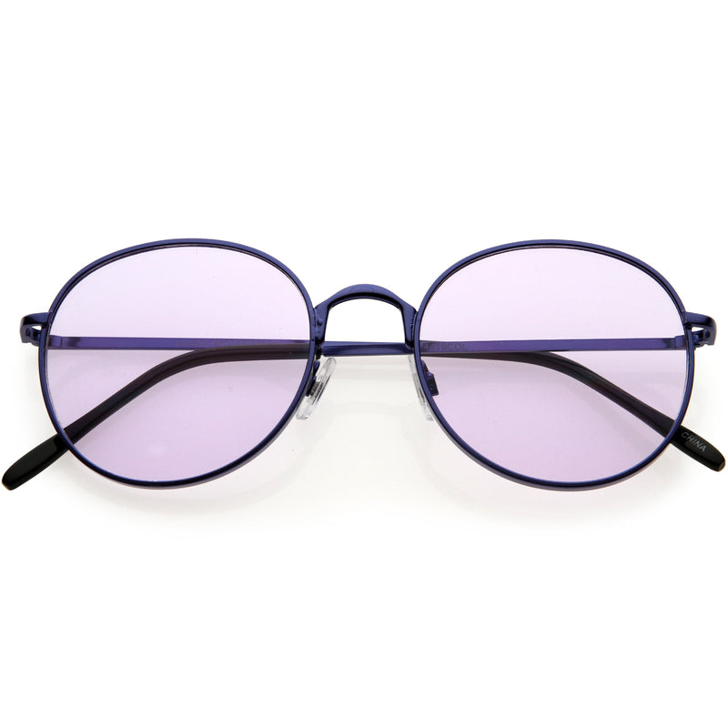 zeroUV Retro Fashion Round Color Tone Colors Flat Lens Sunglasses C437 Sunglasses White Smoke Purple Purple