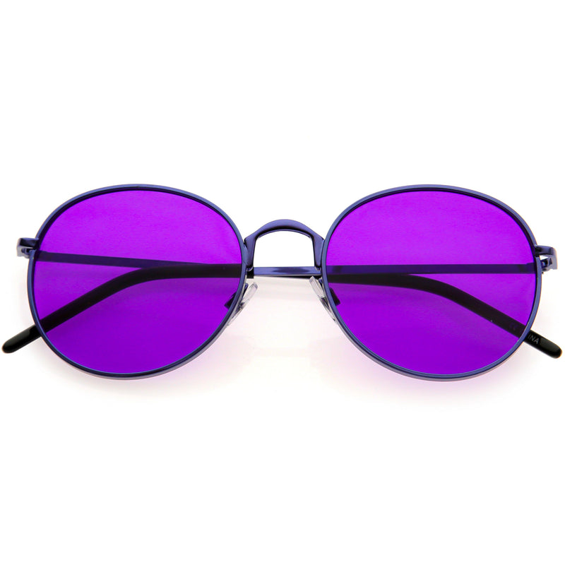 zeroUV Retro Fashion Round Color Tone Colors Flat Lens Sunglasses C437 Sunglasses White Smoke Dark Purple Purple