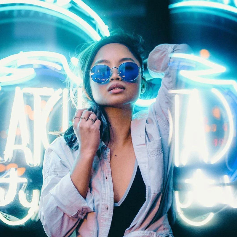 zeroUV Retro Fashion Round Color Tone Colors Flat Lens Sunglasses C437 Sunglasses Alice Blue Gold Yellow,Pink Pink,Red Red,Blue Blue,Purple Blue,Purple Purple,Dark Purple Purple