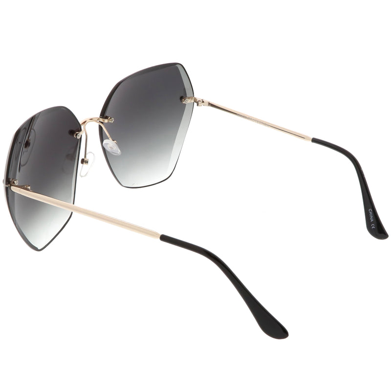 zeroUV Oversize Rimless Beveled Gradient Lens Geometric Sunglasses C438 Sunglasses White Smoke Gold / Grey Gradient,Gold / Amber,Gold / Pink Gradient,Silver / Blue Gradient,Silver / Grey Gradient