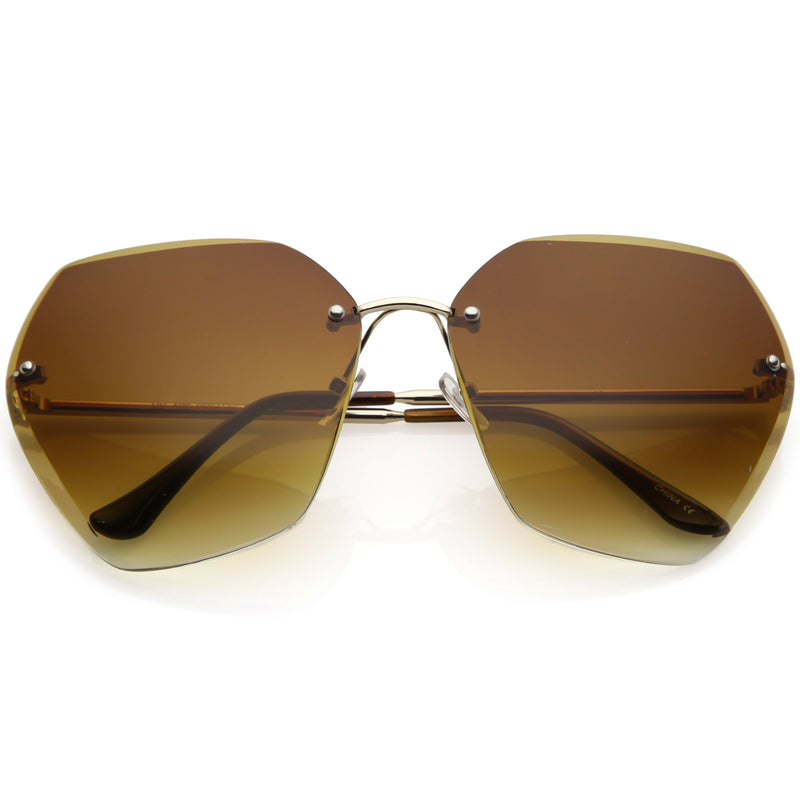 zeroUV Oversize Rimless Beveled Gradient Lens Geometric Sunglasses C438 Sunglasses White Smoke Gold / Amber